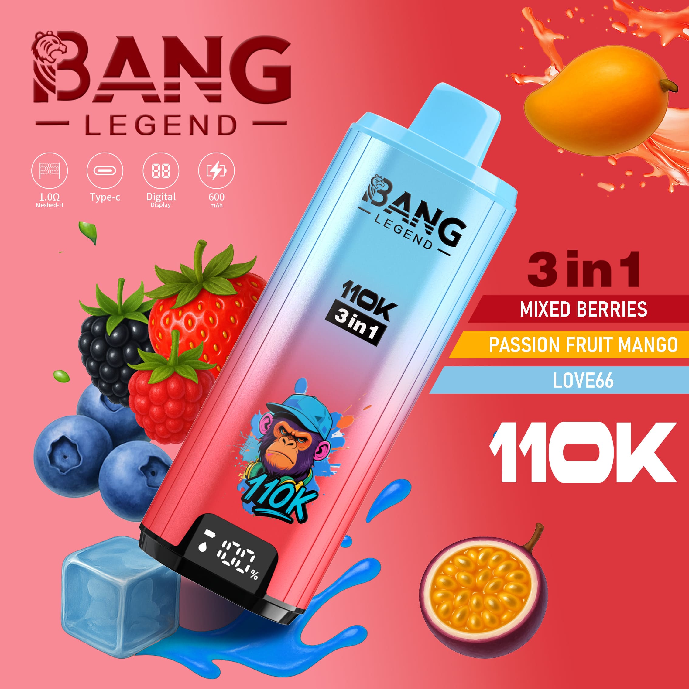 Bang Legend 110000 Puffs 3 w 1 Smaki – Jednorazowy E-Papieros Z Niezrównaną Wydajnością i Wszechstronnością Smaków! - imagine 6