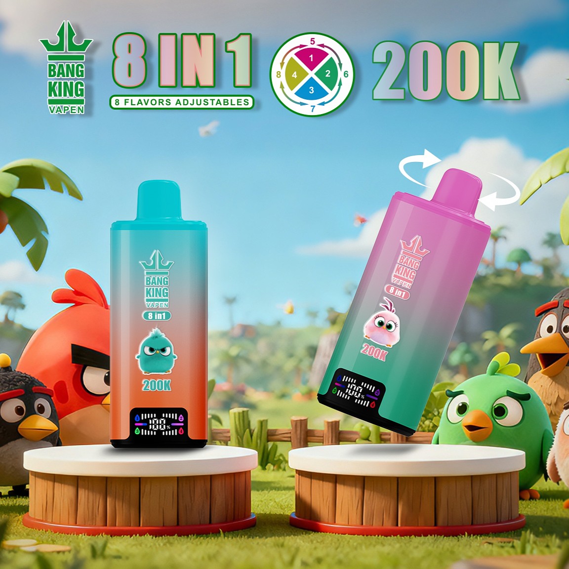 Bang King 200K Puffs Vape – 8 Smaków w 1, Dual Mesh Coil, LED Display - imagine 1