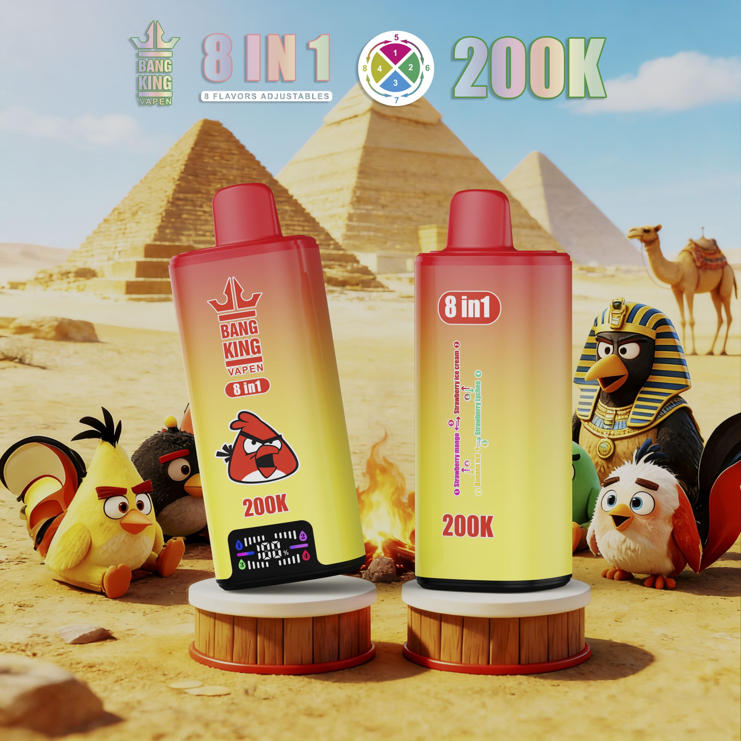 Bang King 200K Puffs Vape – 8 Smaków w 1, Dual Mesh Coil, LED Display - imagine 4
